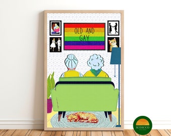 Lesbian Couple Art Print: "Old and Gay" LGBTQ+ Home Decor (Digital Download)