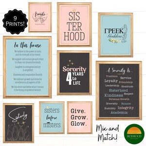 Sorority Wall Art, Set Of 9 Printable Dorm Decor For College Girls, Instant Download