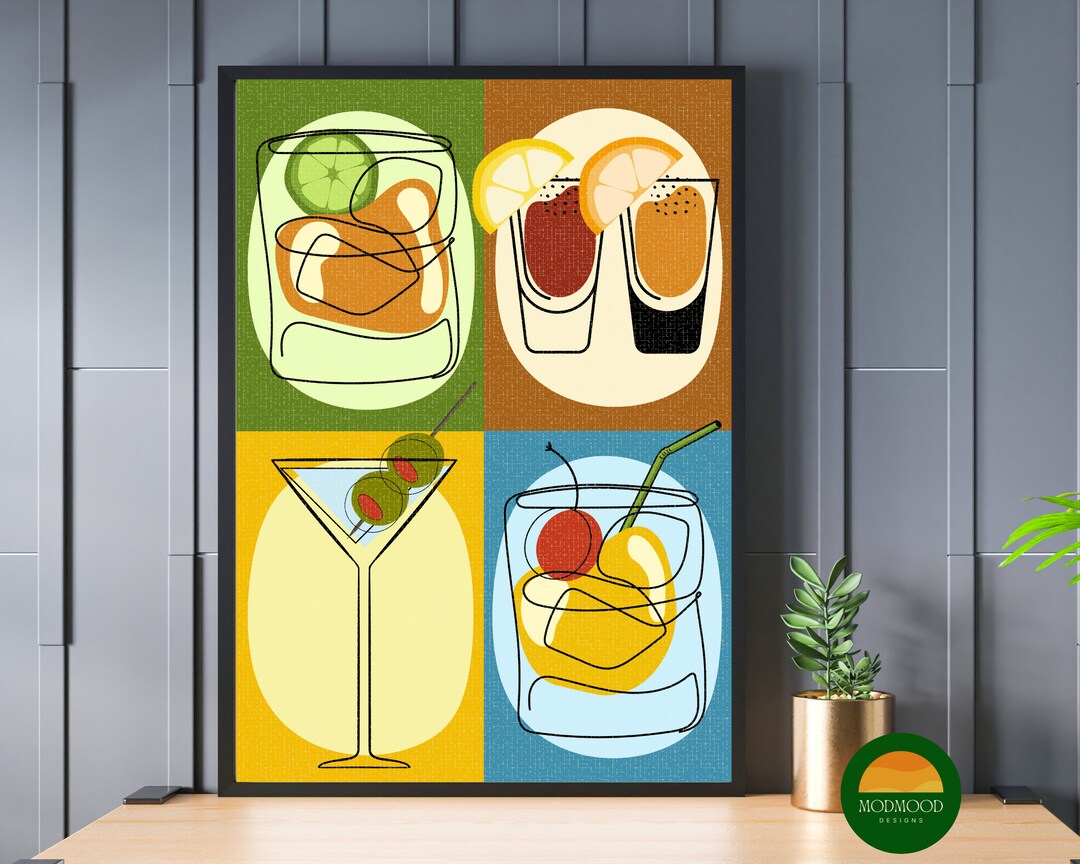 Bar Cart Printable Masculine Wall Art College Apartment Decor Print