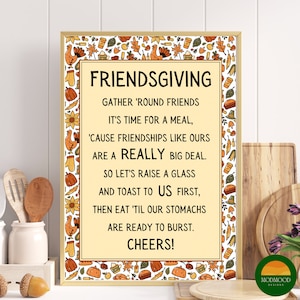 Friendsgiving Decor Printable, Fall Artwork, Thanksgiving Table Decoration, Mealtime Toast Prayer Sign, Digital Download
