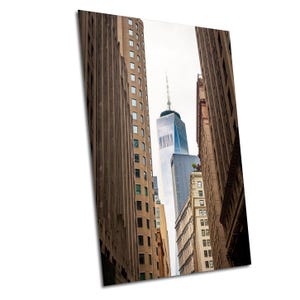 Vista de la calle del One World Trade Center, WTC, Torre de la Libertad, Ciudad de Nueva York, NYC, Impresión en lienzo, Metal, Arte de pared acrílico