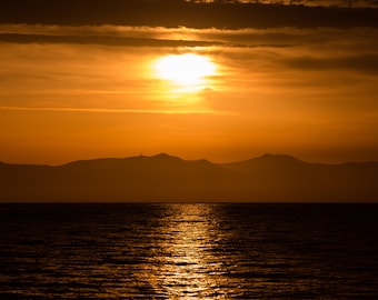 Greece, Aegean Sea, Rafina, Sunset, Canvas Print, Metal, Acrylic Wall Art, Sunrise over the Water, Reflection