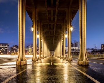 Pont de Bir-Hakeim Bridge at Night, Paris, France, Europe, Canvas Print, Metal, Acrylic Wall Art, Inception