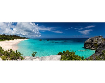 Bermuda Beach Panorama, Warwick Long Bay, Paradise, Ocean, Sea, Canvas Print, Metal, Acrylic Wall Art, Horseshoe Bay