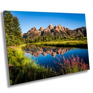 Grand Tetons National Park Flowers, Rocky Mountains, Jackson Hole, Wyoming, Sunset, Schwabacher Landing, Canvas, Metal, Acrylic Print