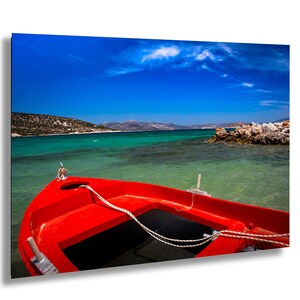 Greece, Red Boat, Aegean Sea, Canvas Print, Metal, Acrylic, Wall Art
