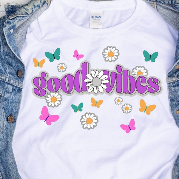 Women's Good Vibes Vintage T Shirt Mom Sister Girls Mother's Day Tshirt, Spring Casual Unique Tee, Trendy Flowers Boho Tops, Hot Sale Summer