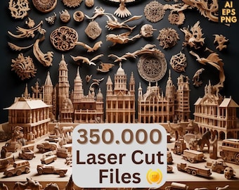 350,000 Laser Cut Files Mega Bundle, 3D 2D Laser cut Designs CNC Files Laser Cutting files, Svg Cdr Dxf Png Eps, PDF, Laser Files Engraved