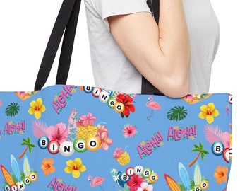 Aloha Hawaiian Bingo Weekender Tote Bag - Fun Overnight Bingo Trip Bag, Hawaiian-Themed, Free Shipping