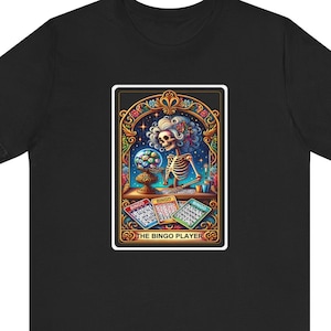 The Bingo Player Tarot Card Unisex Jersey Camiseta de manga corta Bella Canvas, ENVÍO GRATIS, Diseño de esqueleto de cartas de tarot