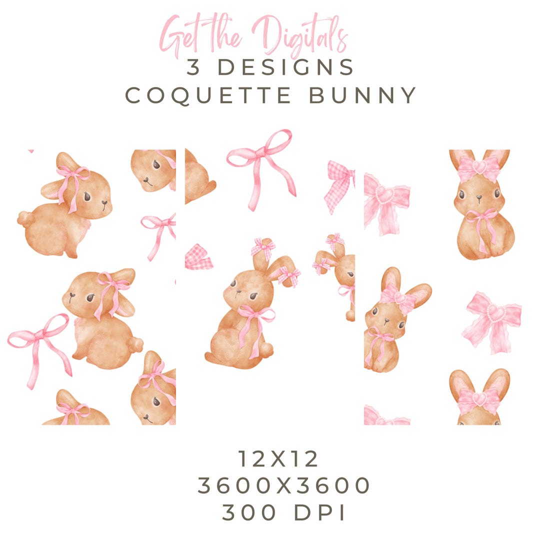 3 Coquette Bow Pink Bunny Seamless Pattern Paper Designs for Journaling ...