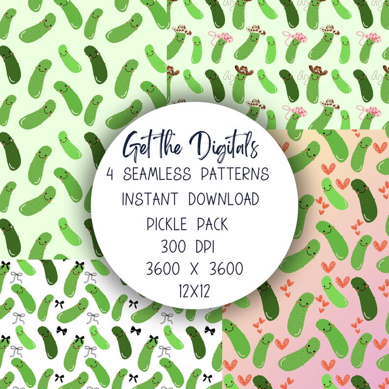 4 Pack of Seamless Pattern Pickles Papers for Crafting, Great for ...