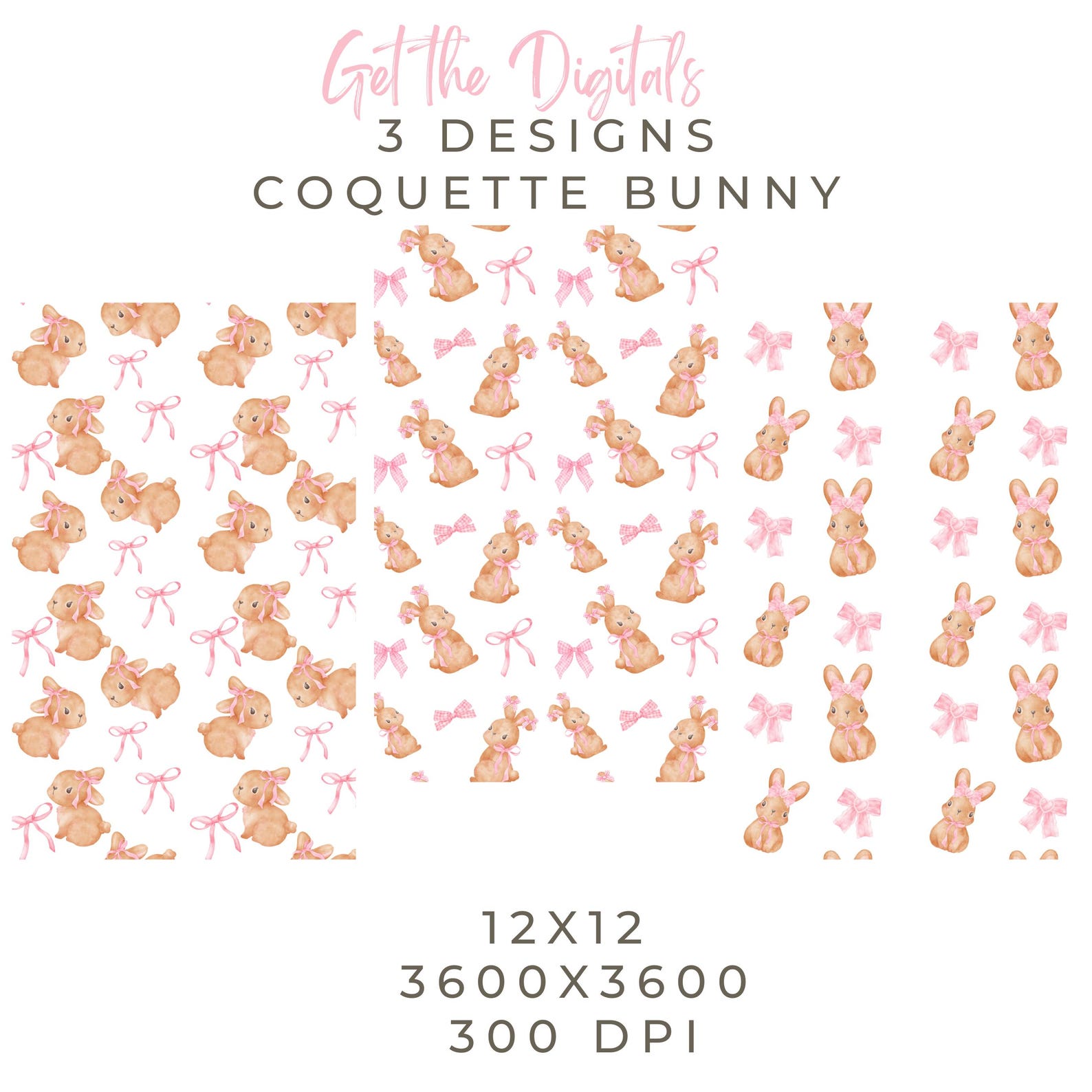 3 Coquette Bow Pink Bunny Seamless Pattern Paper Designs for Journaling ...