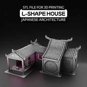 Japanese L-Shape House STL | 3D Printable for Tabletop RPG, D&D, Samurai and Feudal Japan Architecture | Miniature Wargaming Scenery