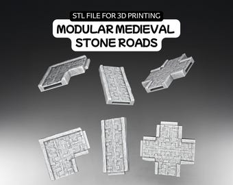 Modular Medieval Stone Roads STL | Modular Paved Roads for 3D Printing, 28mm / 32mm Tabletop RPG & Wargaming Terrain