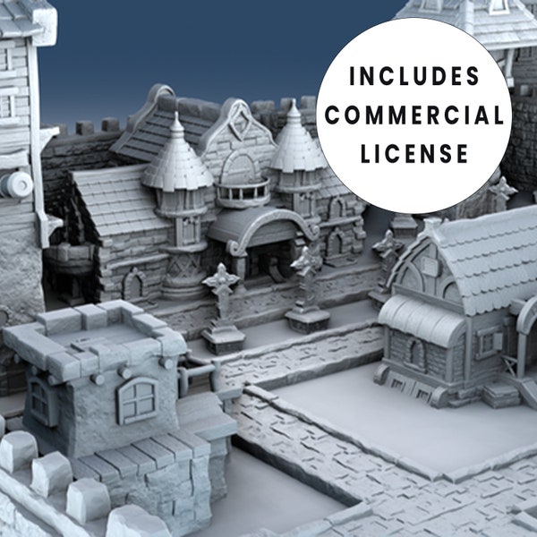 Architecture Medieval Set 3D Printing for RPG with Commercial License | 14 Different Buildings | STL Digital Download