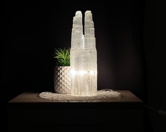 Budawi Selenit Lampe Zwillingstürme – Naturstein Kristalllampe Ca. 34 Cm Für Positive Energie