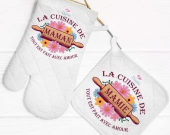 manique et gant de cuisine personnalisé maman, mamie...