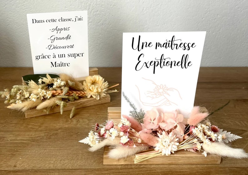 Personalized message photo frame in wood and dried flowers, ideal for Mother's Day, birthday gifts for mistresses, grandmas, nannies... image 2