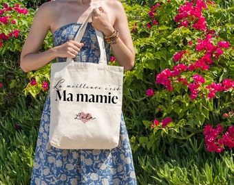 Sac personnalisé mamie . Tissus effet lin beige personnalisé prénoms