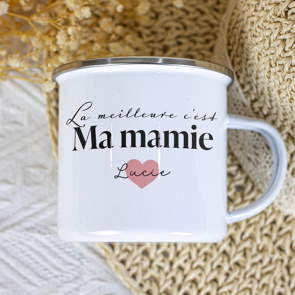 Mug personnalisé prénom en métal fête des mamies grands meres