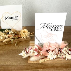 Personalized message photo frame in wood and dried flowers, ideal for Mother's Day, birthday gifts for mistresses, grandmas, nannies... image 1