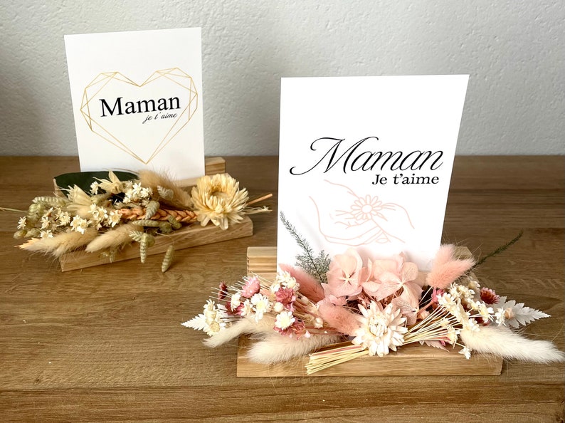 Personalized message photo frame in wood and dried flowers, ideal for Mother's Day, birthday gifts for mistresses, grandmas, nannies... image 1