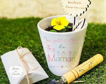 Ensemble de jardinage personnalisé pour maman avec pot de fleurs, graines, pelle et panneau