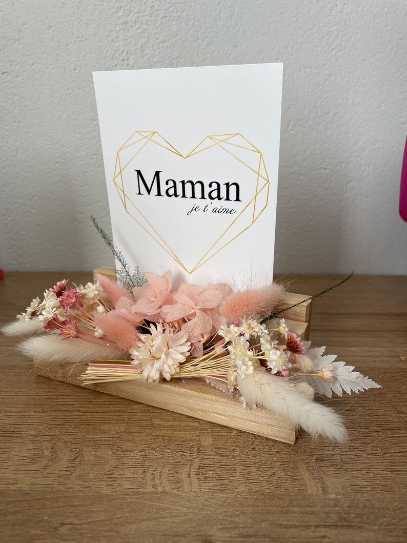 Cadre photo message personnalisé en bois et fleurs séchées idéal fête des mères, anniversaire cadeaux maitresses, mamies , nounous image 4