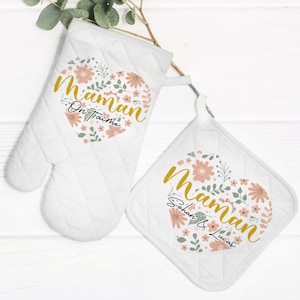manique et gant de cuisine personnalisé fête des mères, fête des grands mères