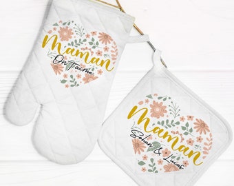 manique et gant de cuisine personnalisé fête des mères, fête des grands mères