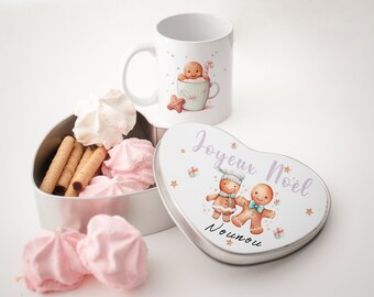 Boîte à biscuits de Noël personnalisée - et mug en option idéal cadeau original pour nounou, mamie, atsem, maîtresse…