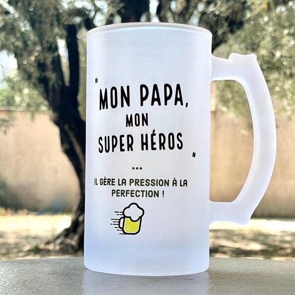 Pinte de bière papa personnalisée - pinte ou chope de bière personnalisée cadeau papa super héros, prénom idéal fête des pères, anniversaire