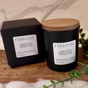 Fireside Candle – Bookish Scent Inspired by Throne of Glass and Fantasy Realms | Warm, Spiced and Woodsy | Black Glass Jar Candle