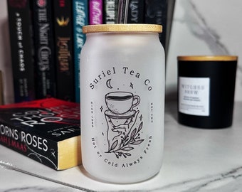 ACOTAR Suriel Tea Co Frosted Glass Tumbler with Bamboo Lid