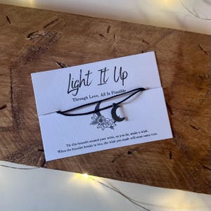 LEAVING SOON |Crescent City Wish Bracelet: Silver Moon Charm, 'Light It Up' Quote image 2