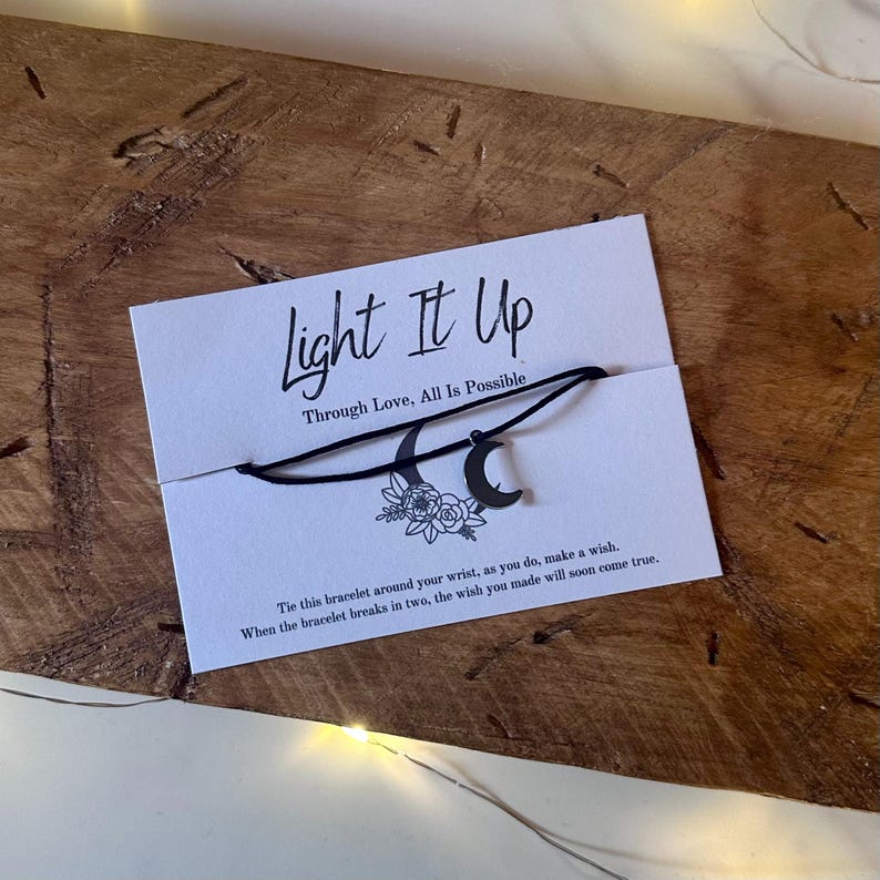 LEAVING SOON |Crescent City Wish Bracelet: Silver Moon Charm, 'Light It Up' Quote image 2