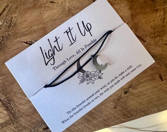 LEAVING SOON |Crescent City Wish Bracelet: Silver Moon Charm, 'Light It Up' Quote