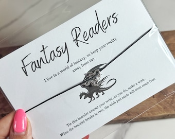 Fantasy Reader Wish Bracelet: Dragon Charm, Book Lover Gift