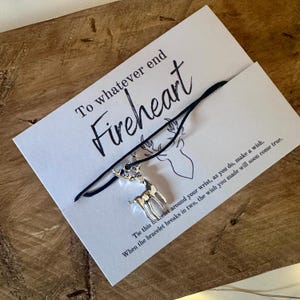 Throne of Glass Wish Bracelet: Silver Stag Charm, Fireheart Quote