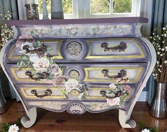 Free shipping! Upcycled Bombay Chest: Victorian Floral Lavender Dresser restored