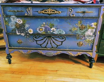 Gilded Blue dresser and mirror