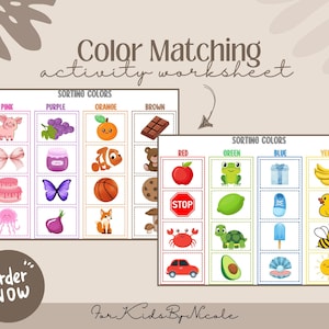 Color Matching Activity Worksheet, Educational Activity, Colors Worksheet, Busy Binder for Toddlers, Montessori Color Learning
