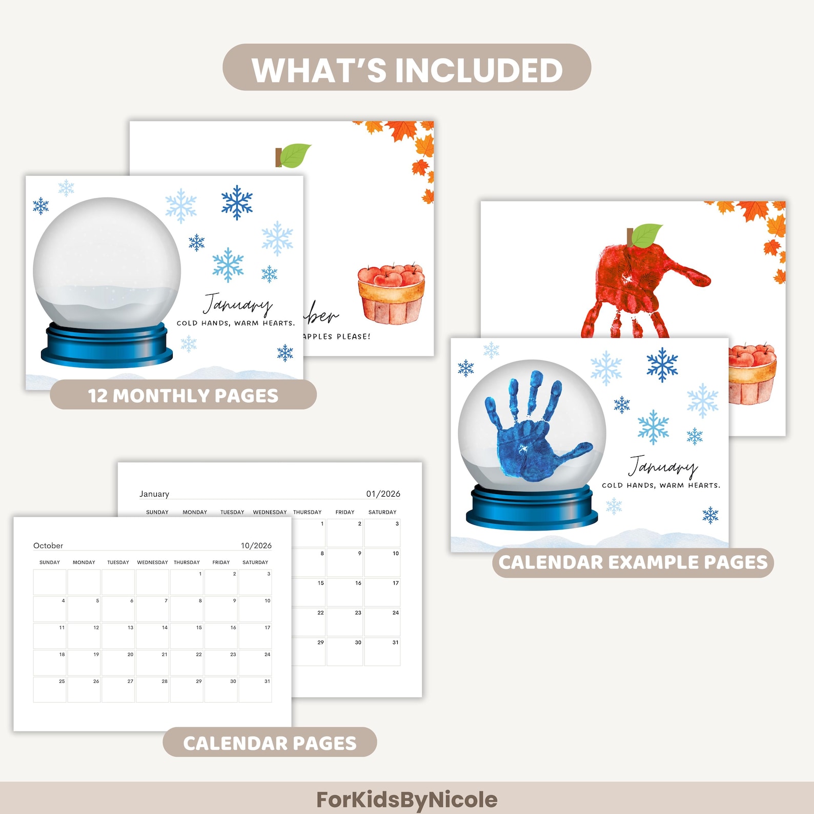 2026 Handprint Calendar Craft, Calendar Keepsake Gift, DIY Printable ...
