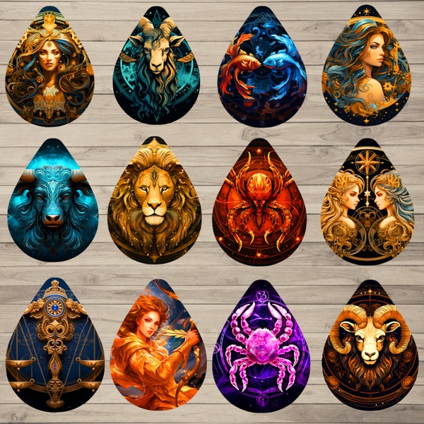 Zodiac Bundle 12 PNG Files | Horoscope Digital Design, Astrology Sublimation Png, Instant Download, Commercial Use, Printable Designs