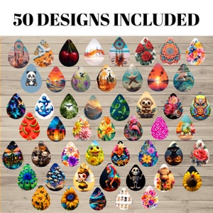 Pacchetto 50 - Disegni di orecchini a goccia a goccia PNG, Sublimation Design Bundle, Tear Drop PNG, Sublimate, Orecchini, Download istantaneo, Stampabile