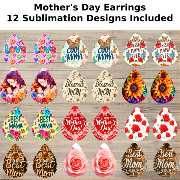 Mother's Day Earring Sublimation Bundle - Instant Digital Download, Hearts and Floral Earring Designs, Commercial Use For Mother Day Gifts