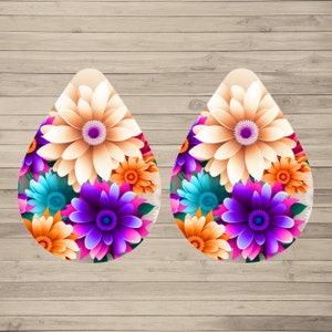 Flowers Sublimation Earrings, Sublimation Earring Designs Template, Earring Blanks Design, Teardrop Earring PNG, Digital Download, Printable