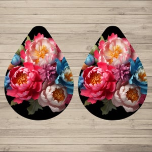 Peony Teardrop Earrings PNG, Sublimation Earring Designs Template Watercolour, Sublimation Design Clipart Digital Downloads, Printable
