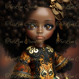 Beautiful Black Doll, AI Digital Art, Sublimation